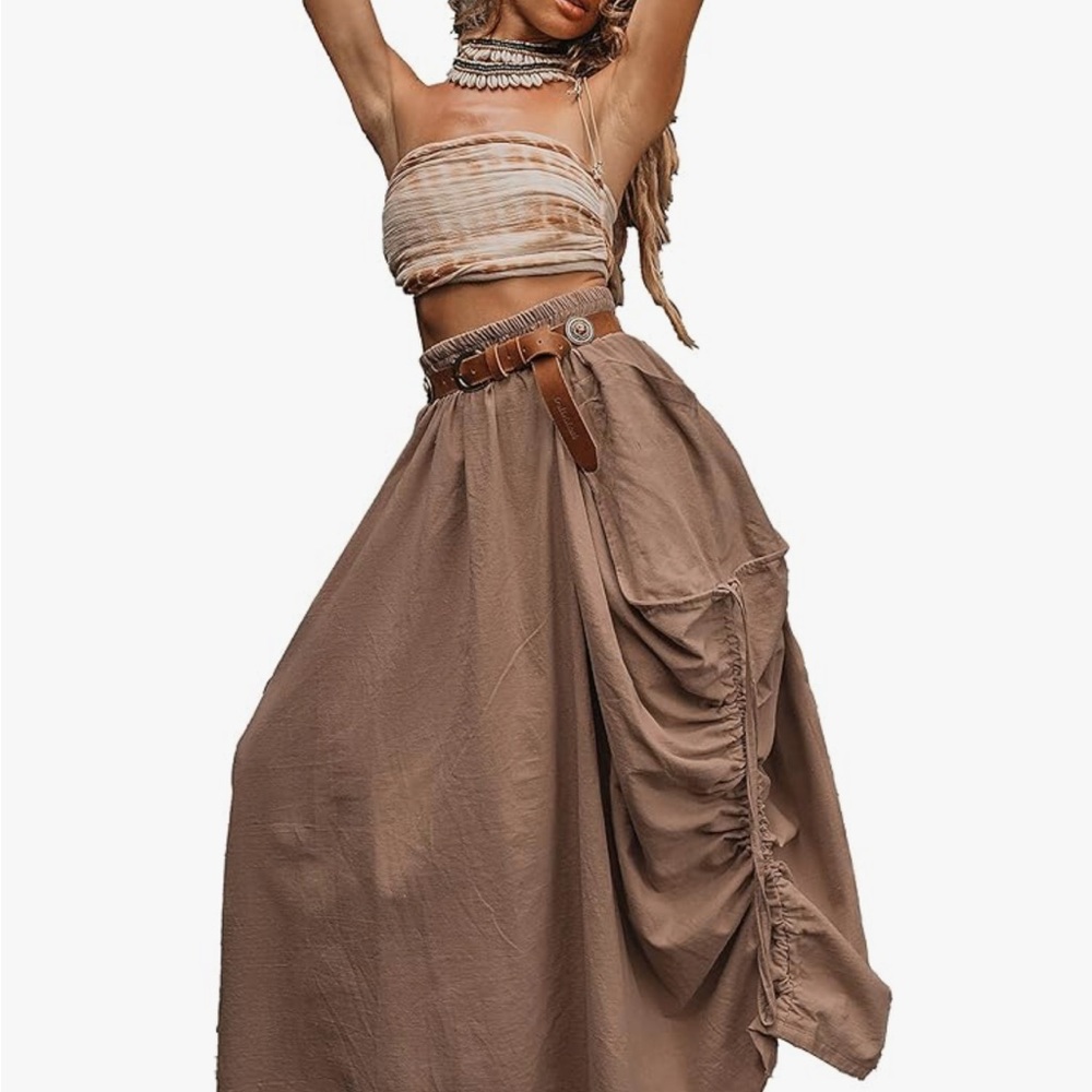 Thaluta Tan Maxi boho bohemian Gypsy Skirt - organic cotton